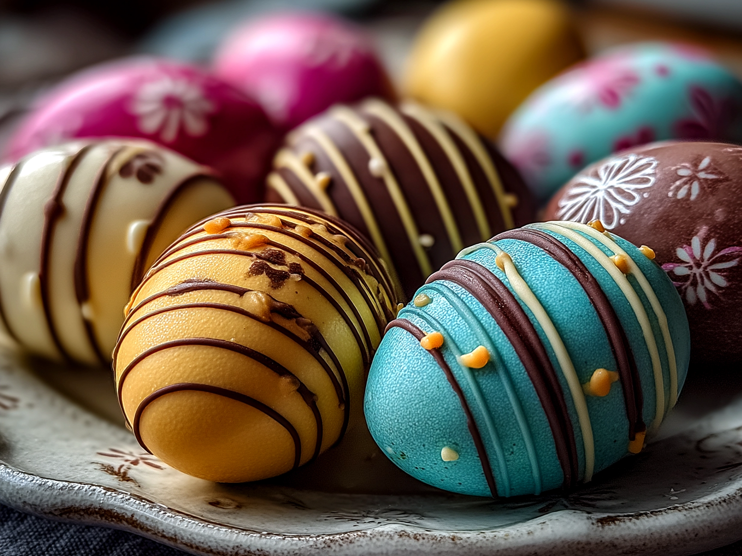 Finished Easter Peanut Butter Eggs on a platter, ready to serve