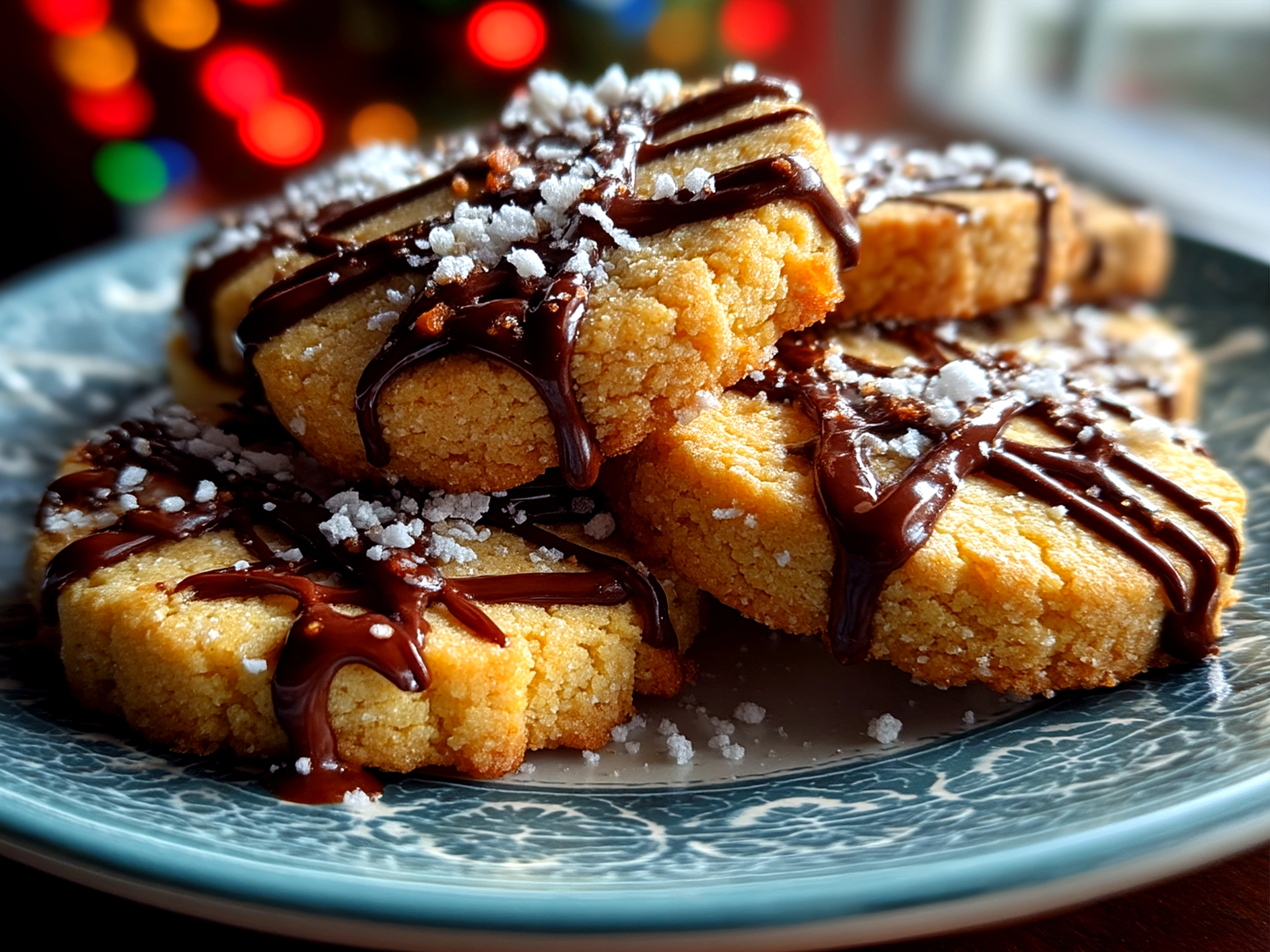Freshly baked Espresso Shortbread Cookies served on a plate with coffee
