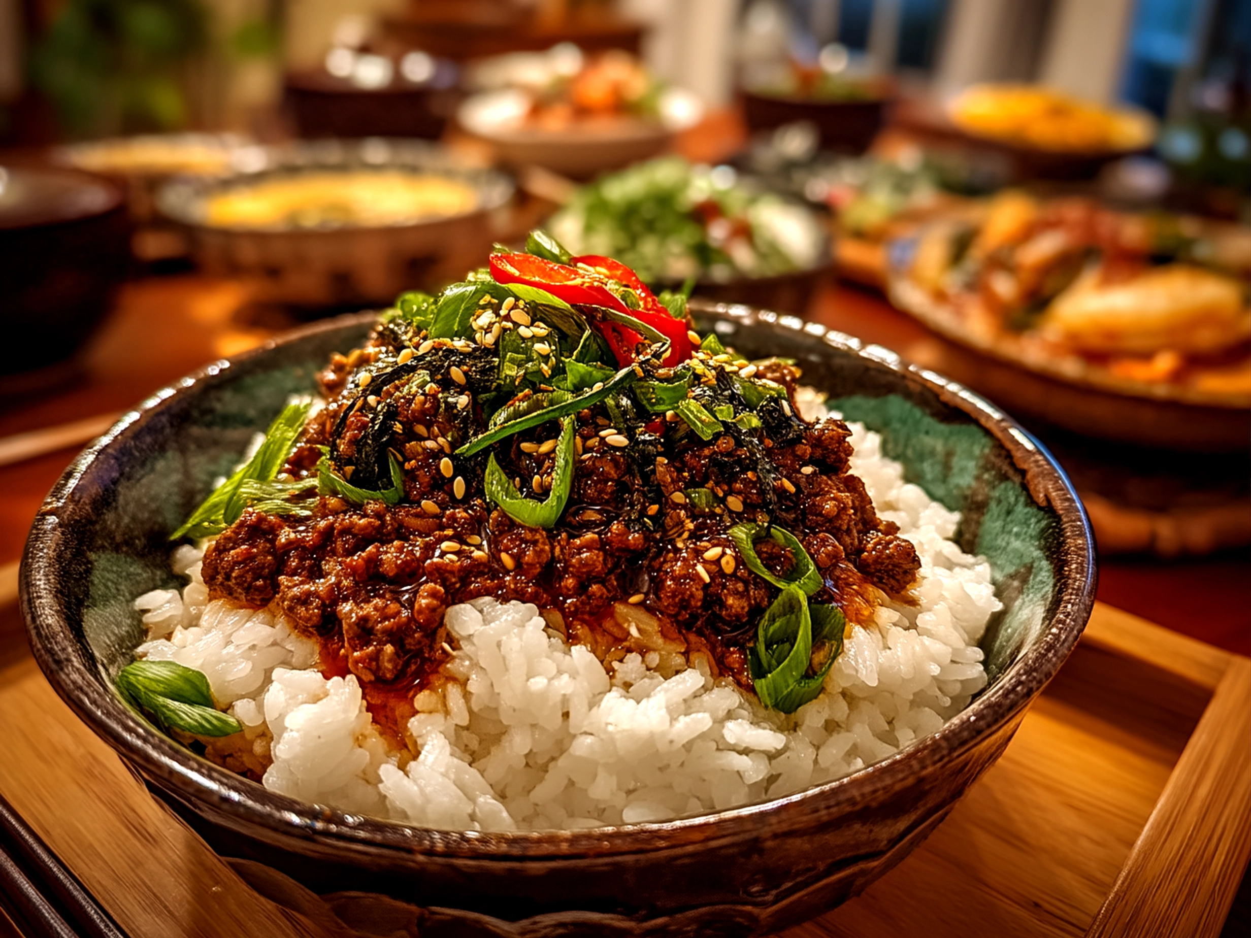 Close up of finished Korean Ground Beef dish served