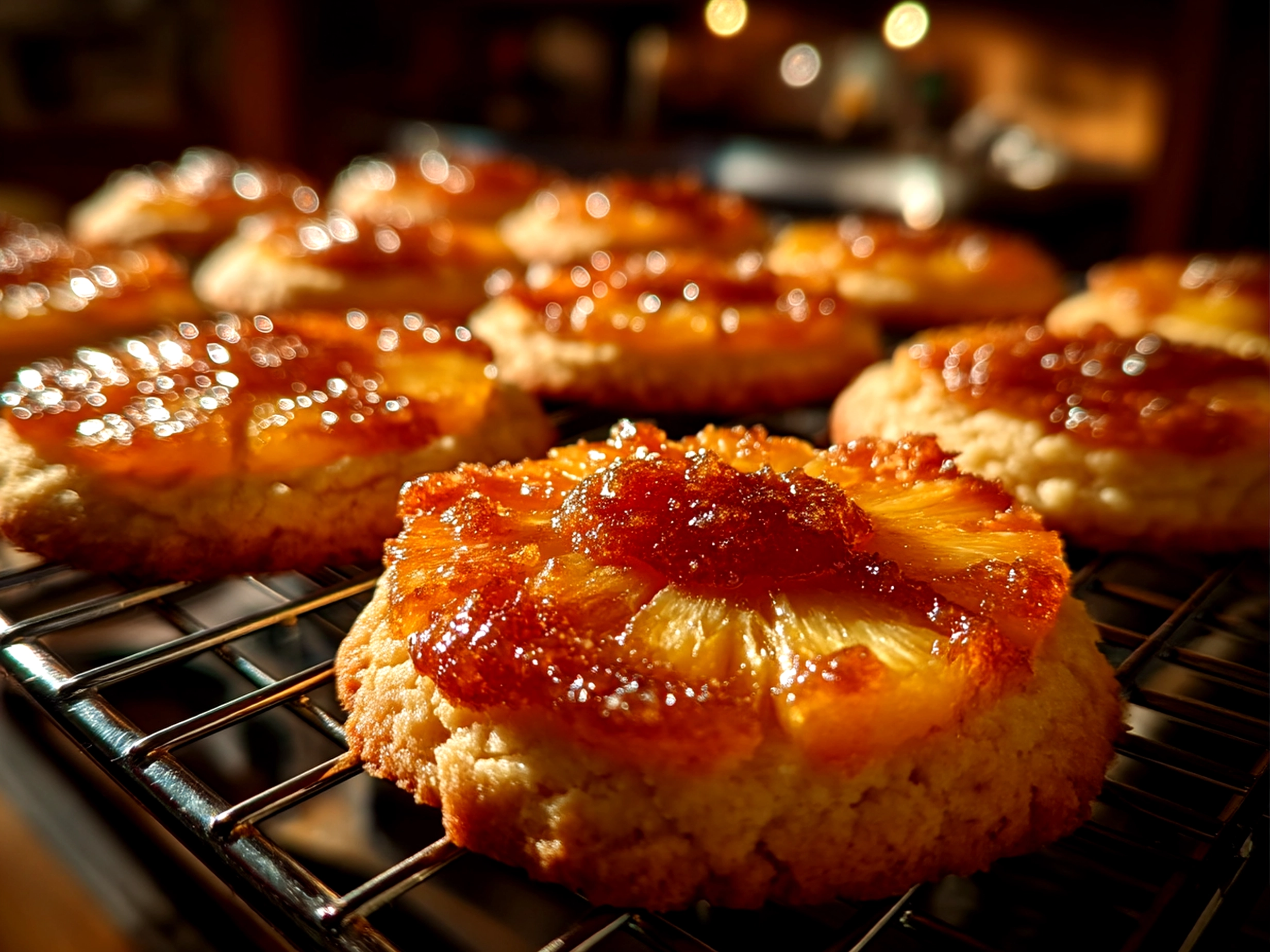 Close-up of finished Pineapple Upside Down Sugar Cookies showing caramelized topping
