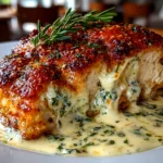 Freshly prepared baked Caesar chicken with creamy parmesan sauce