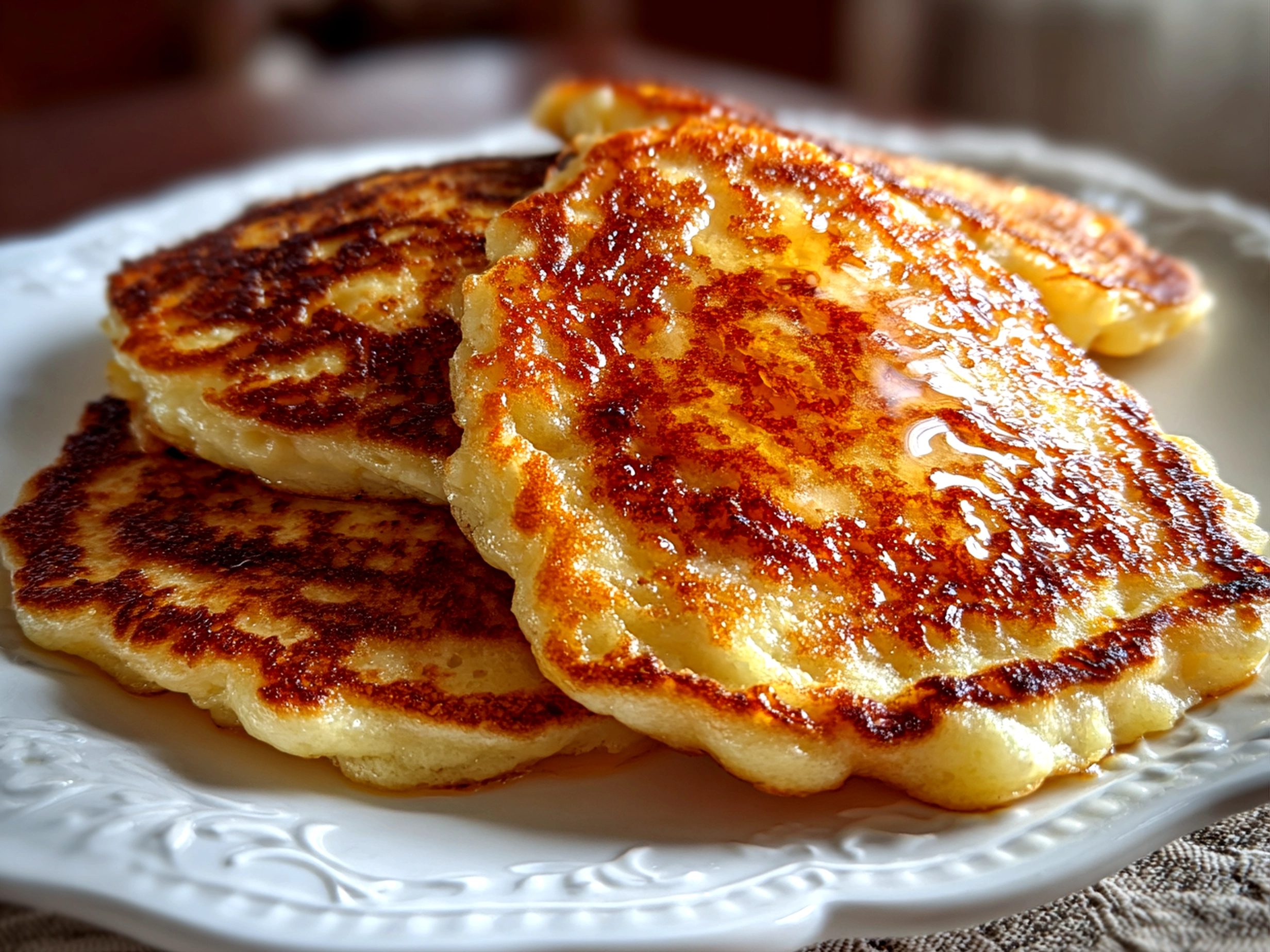 Freshly prepared chai spiced pancakes on white plate