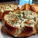 Freshly prepared Chicken Alfredo Garlic Bread Bowls ready to serve
