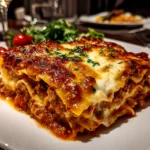 Freshly prepared classic lasagna with melted cheese