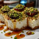 Freshly prepared Dates stuffed with Cream Cheese, Pistachios, and drizzled Honey