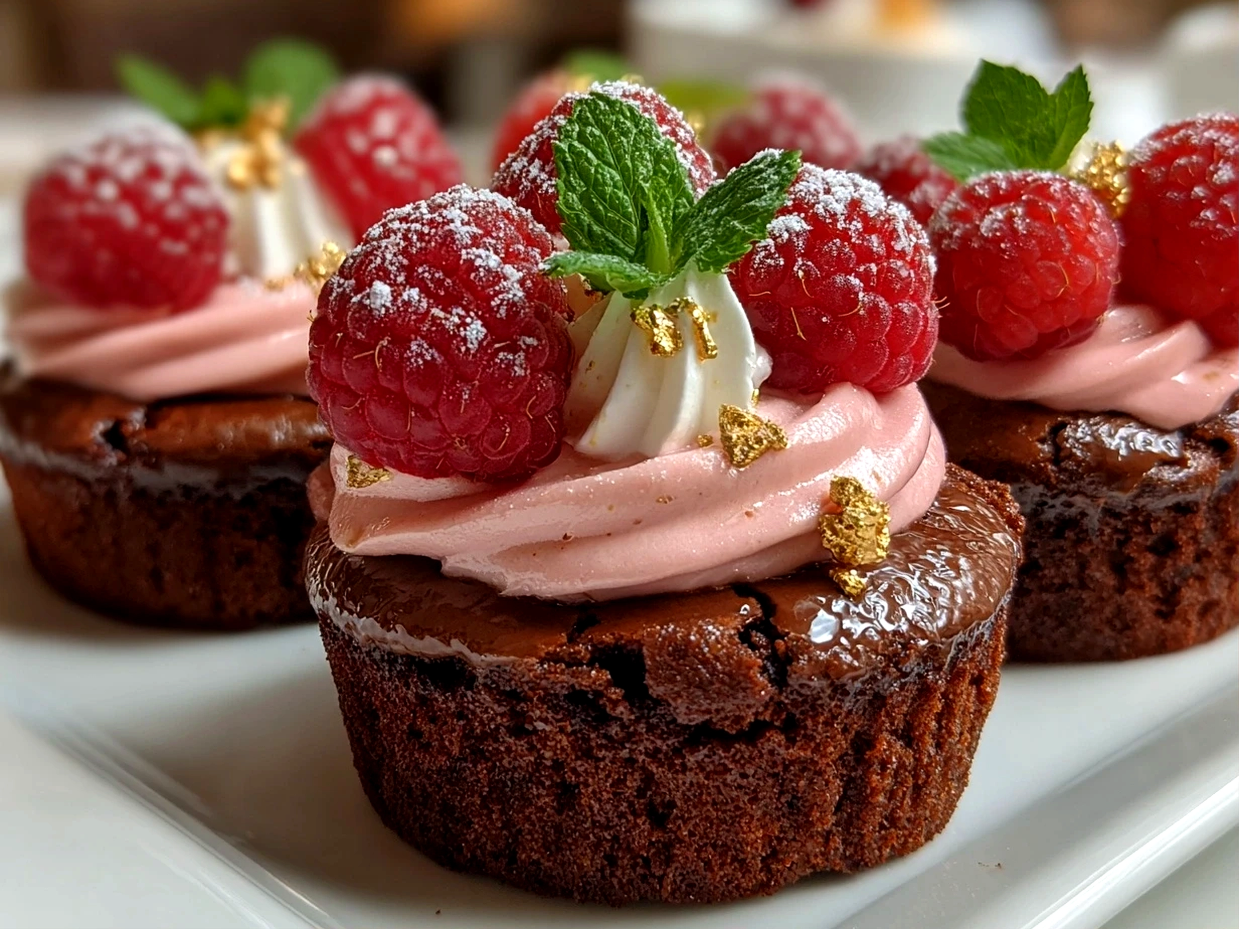 Freshly prepared Raspberry Chocolate Lava Cupcakes