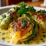 Freshly prepared Rosenkohl in Frischkse-Senfsauce close-up