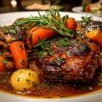 Homemade Coq au Vin Classic Chicken served on white plate