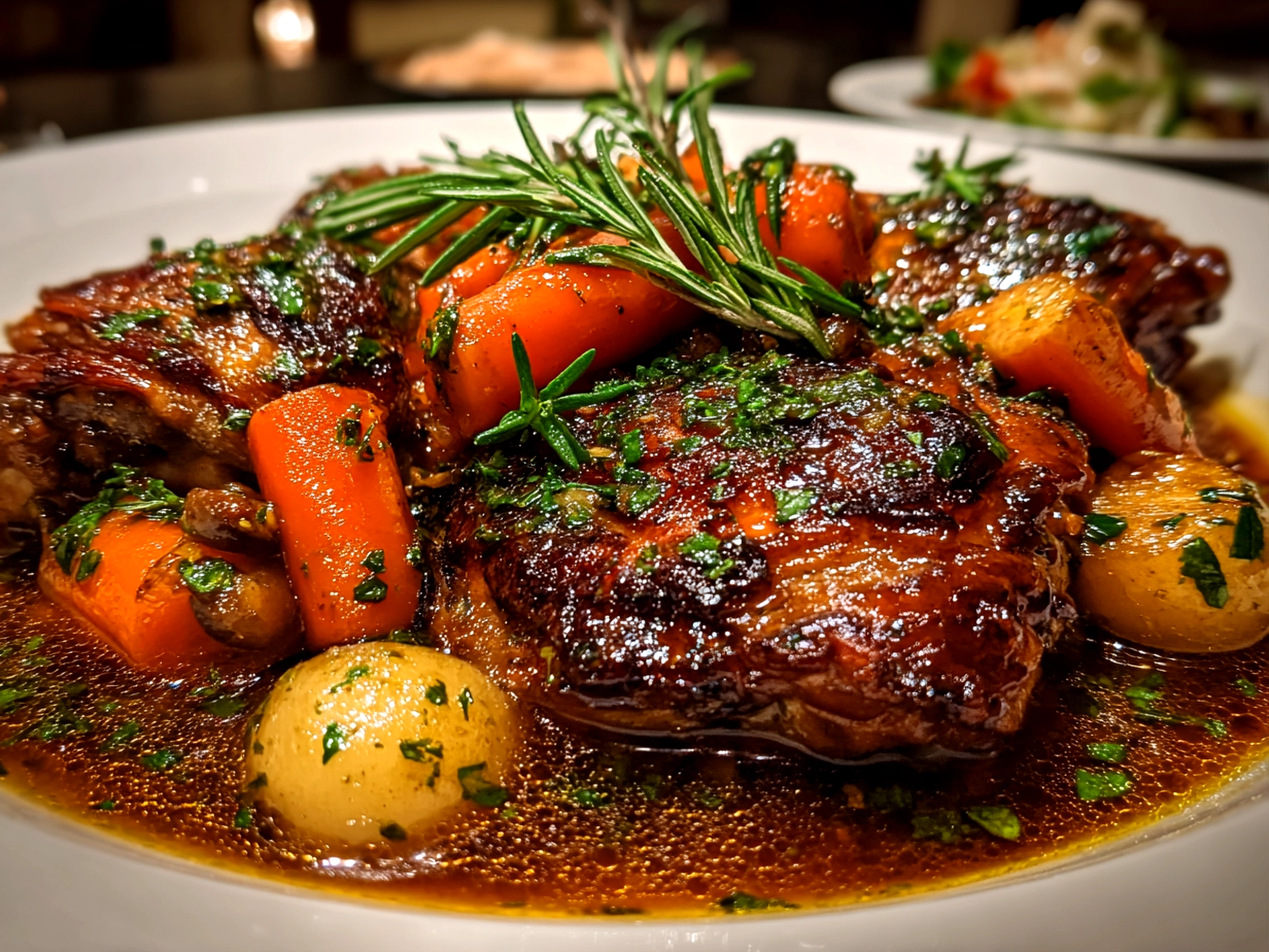 Homemade Coq au Vin Classic Chicken served on white plate