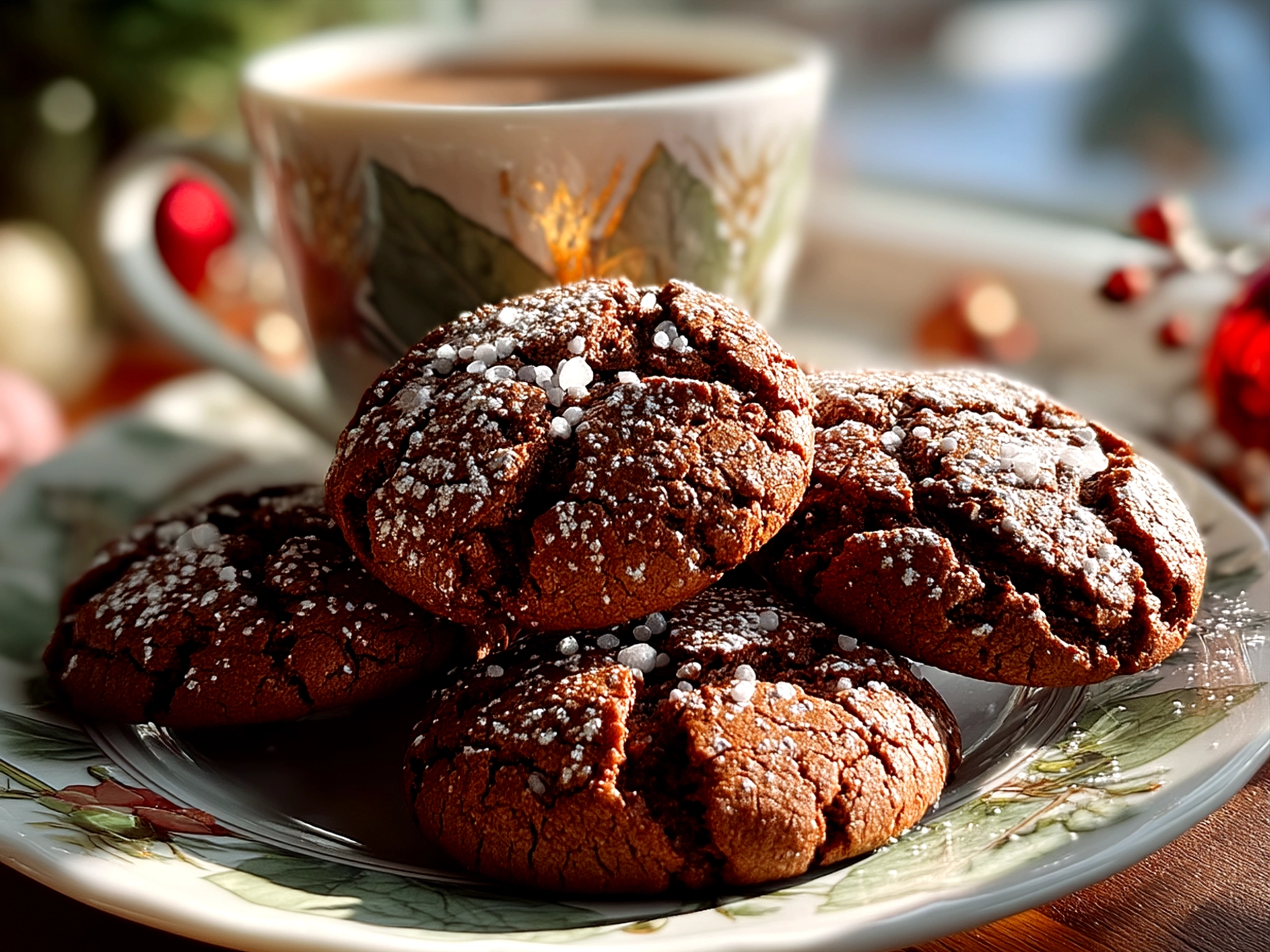 Delicious Hot Chocolate Cookies Treats served with a warm cup of tea