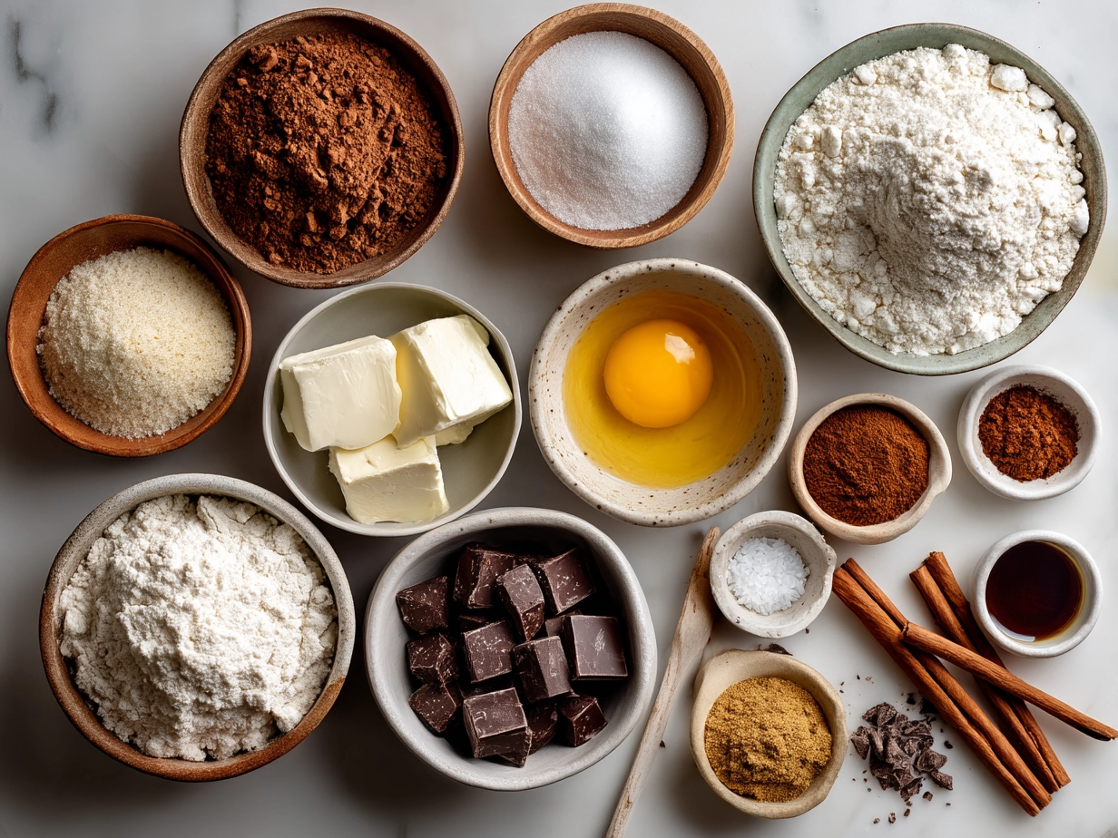 Ingredients for Hot Chocolate Cookies Treats including whole wheat flour, cocoa powder, coconut sugar, and mini marshmallows