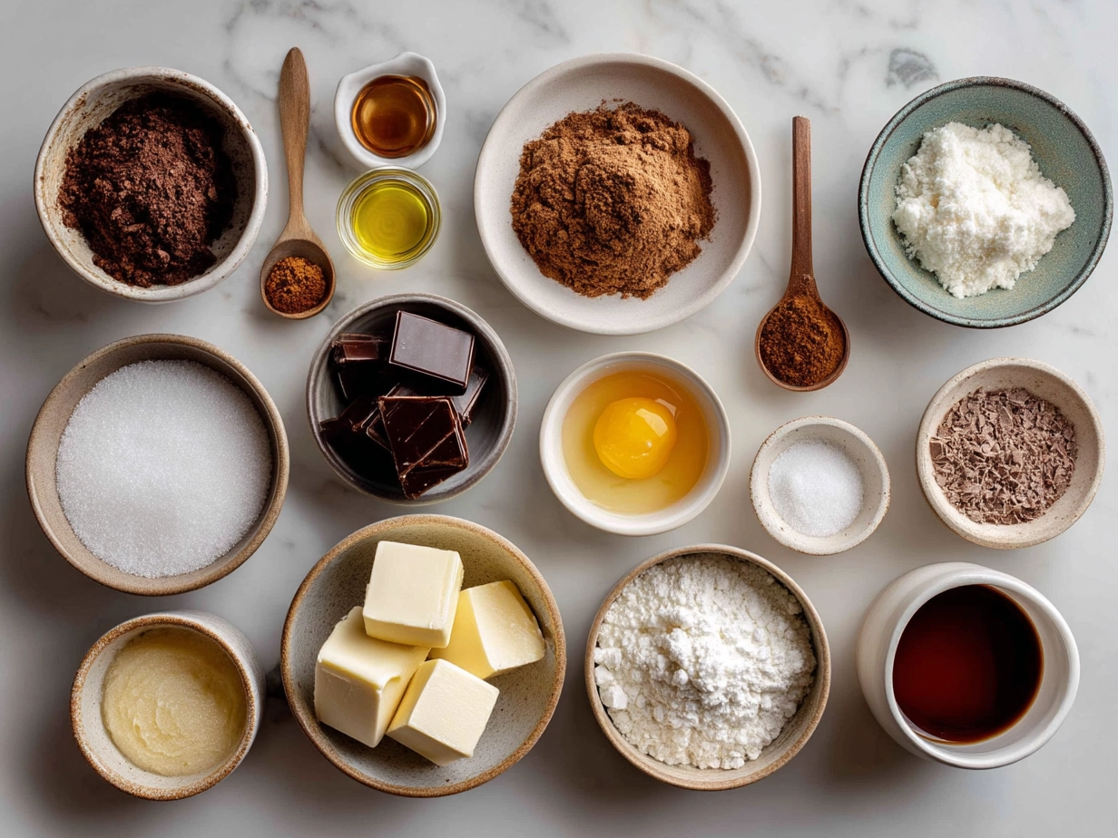 Ingredients for No Fail Fudge including chocolate chips, sweetened condensed milk, butter, vanilla extract, and sea salt