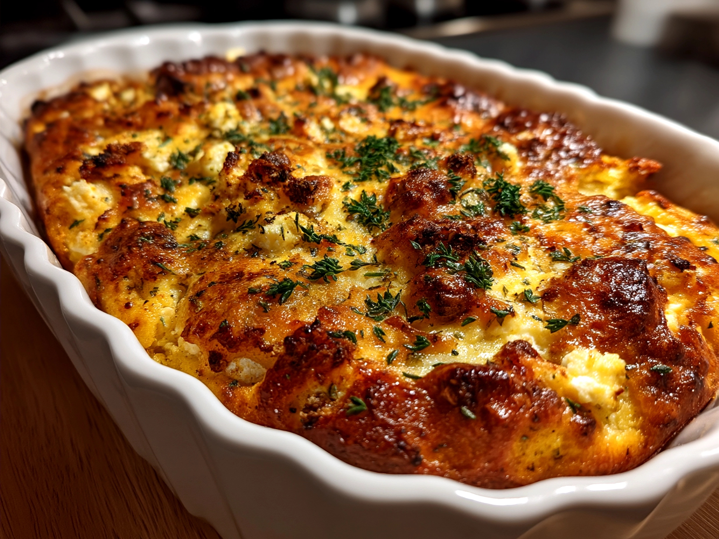 Freshly baked Pumpkin Cottage Cheese Bake with a serving suggestion