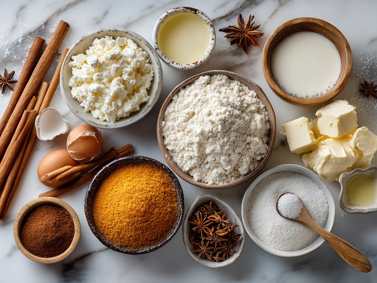 Ingredients for Pumpkin Cottage Cheese Bake laid out neatly