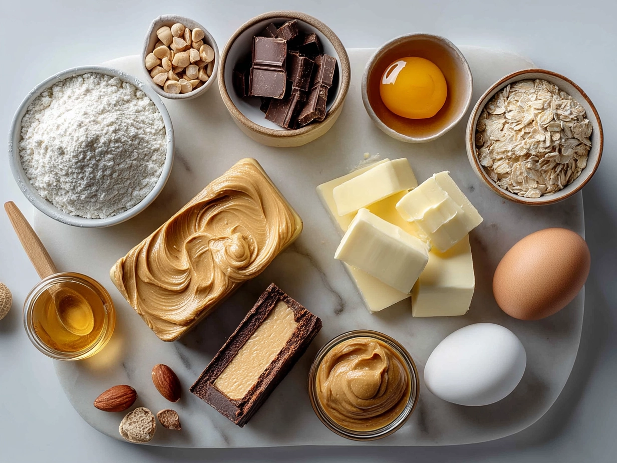Ingredients laid out for Reese's Peanut Butter Cups snack with Greek yogurt and fresh berries