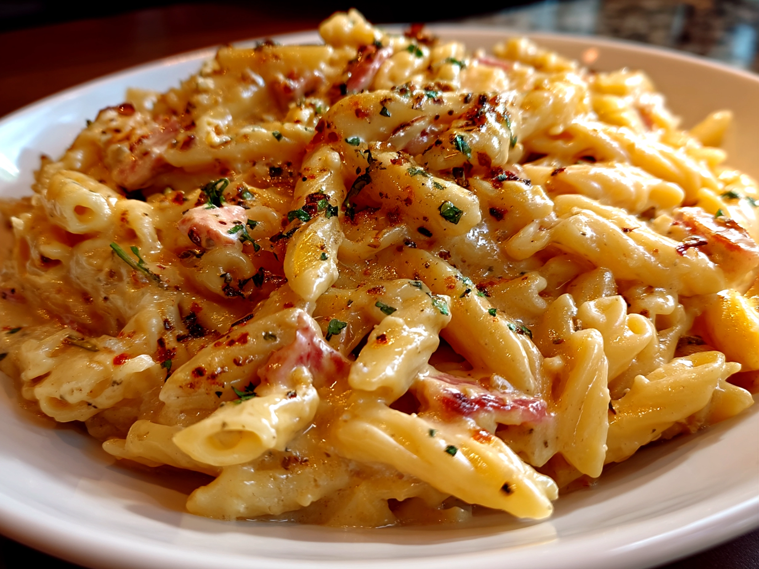 Slight angle close-up of finished beautiful Pink Creamy Vegan Pasta