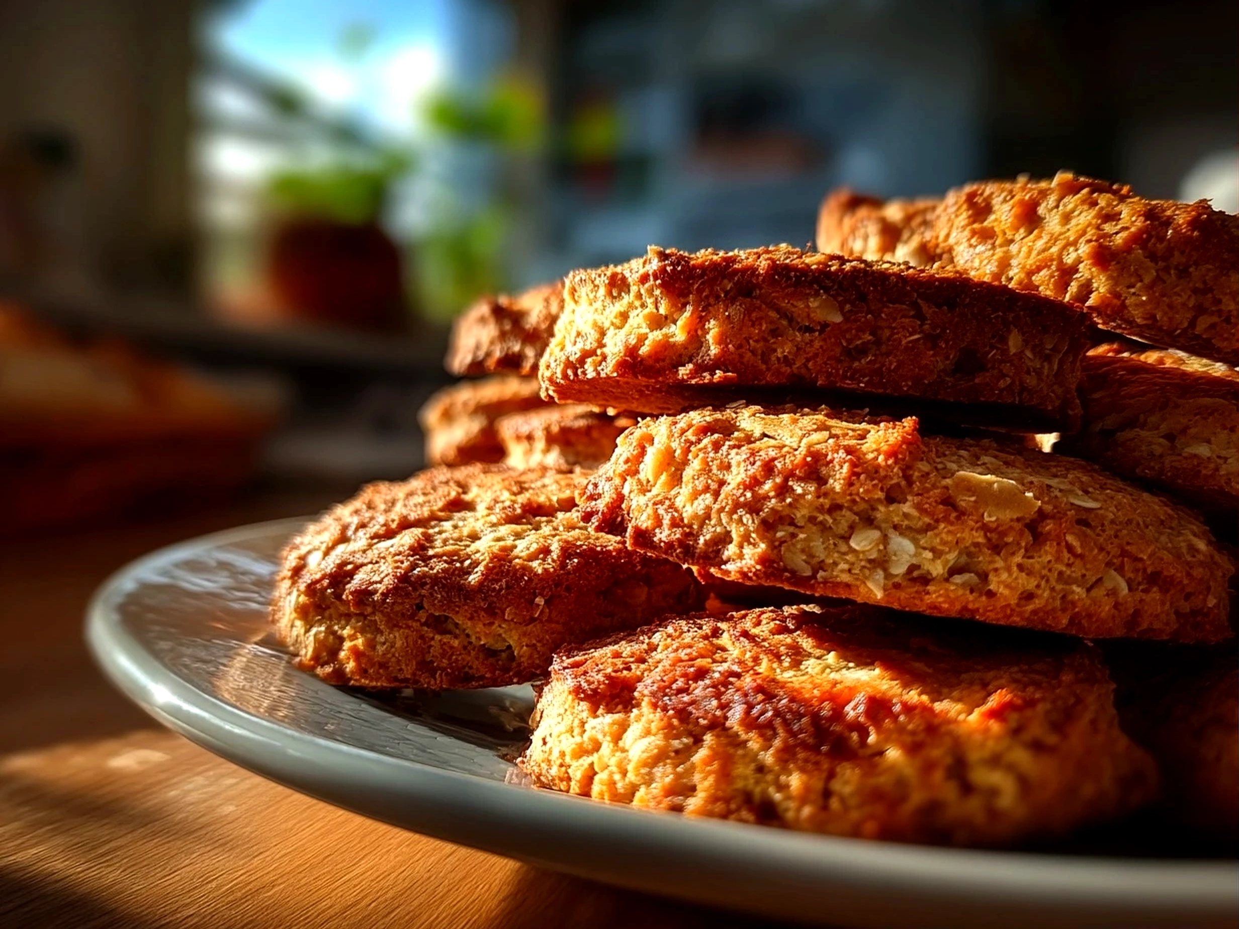 Slight angle close-up of finished Breakfast Protein Biscuits ready to serve