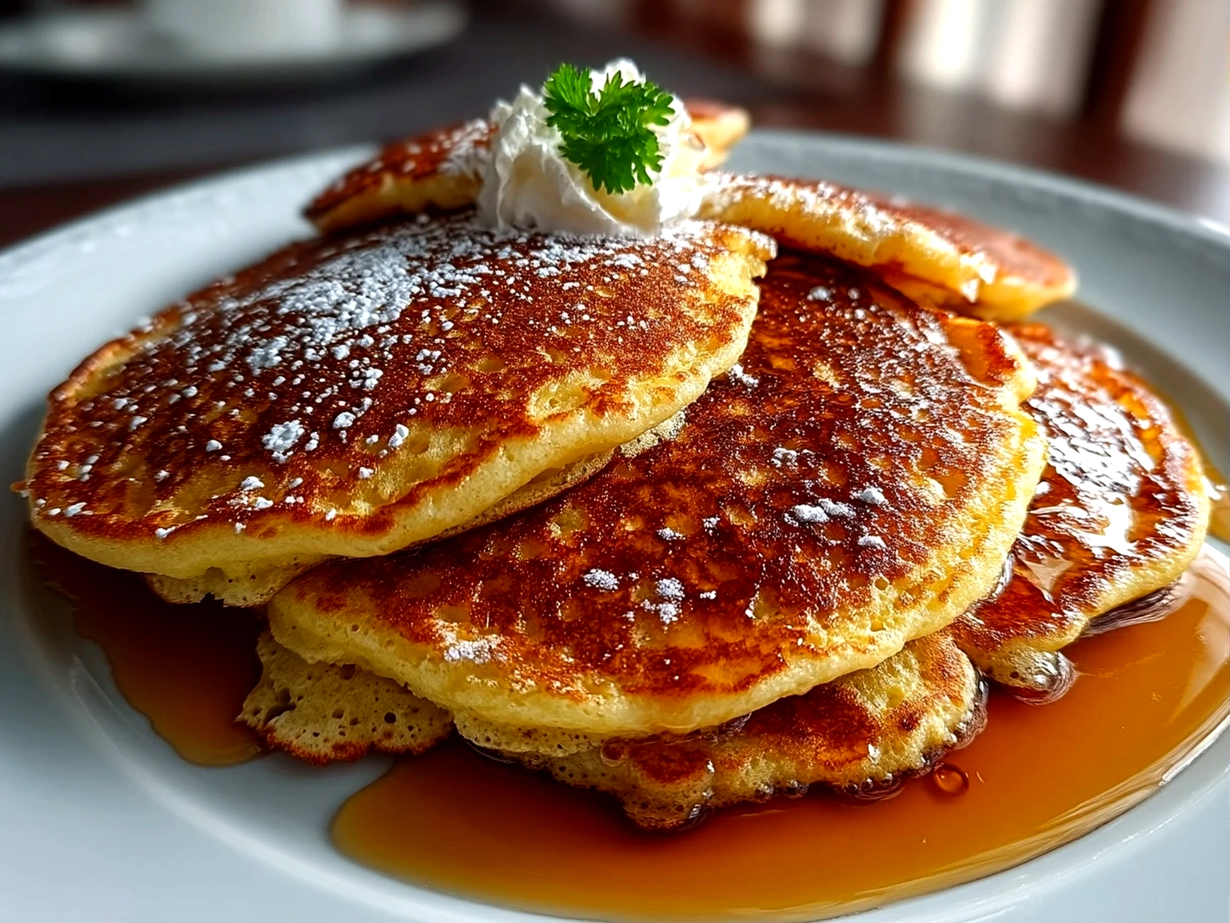 Finished homemade chai spiced pancakes served on plate