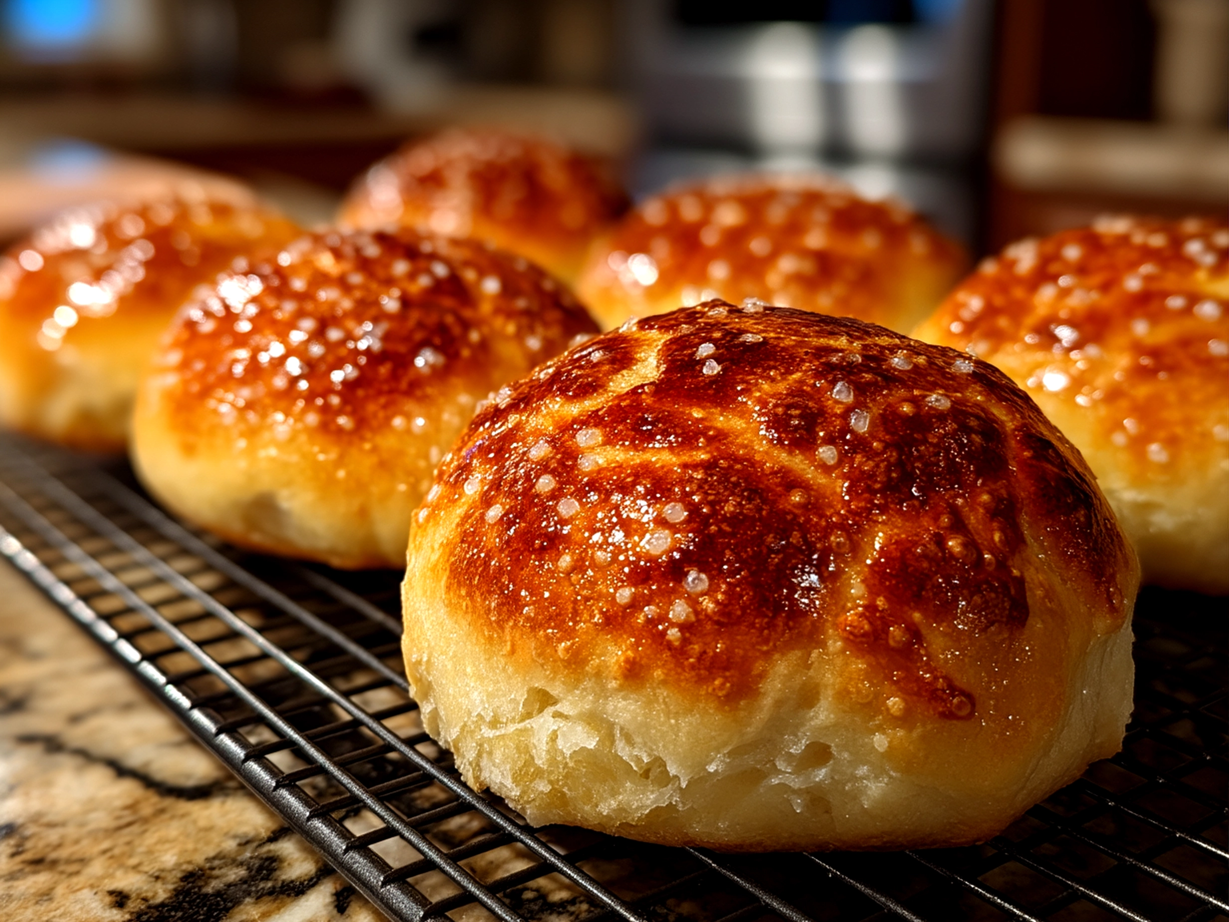 Slight angle close up finished sourdough discard kolaches