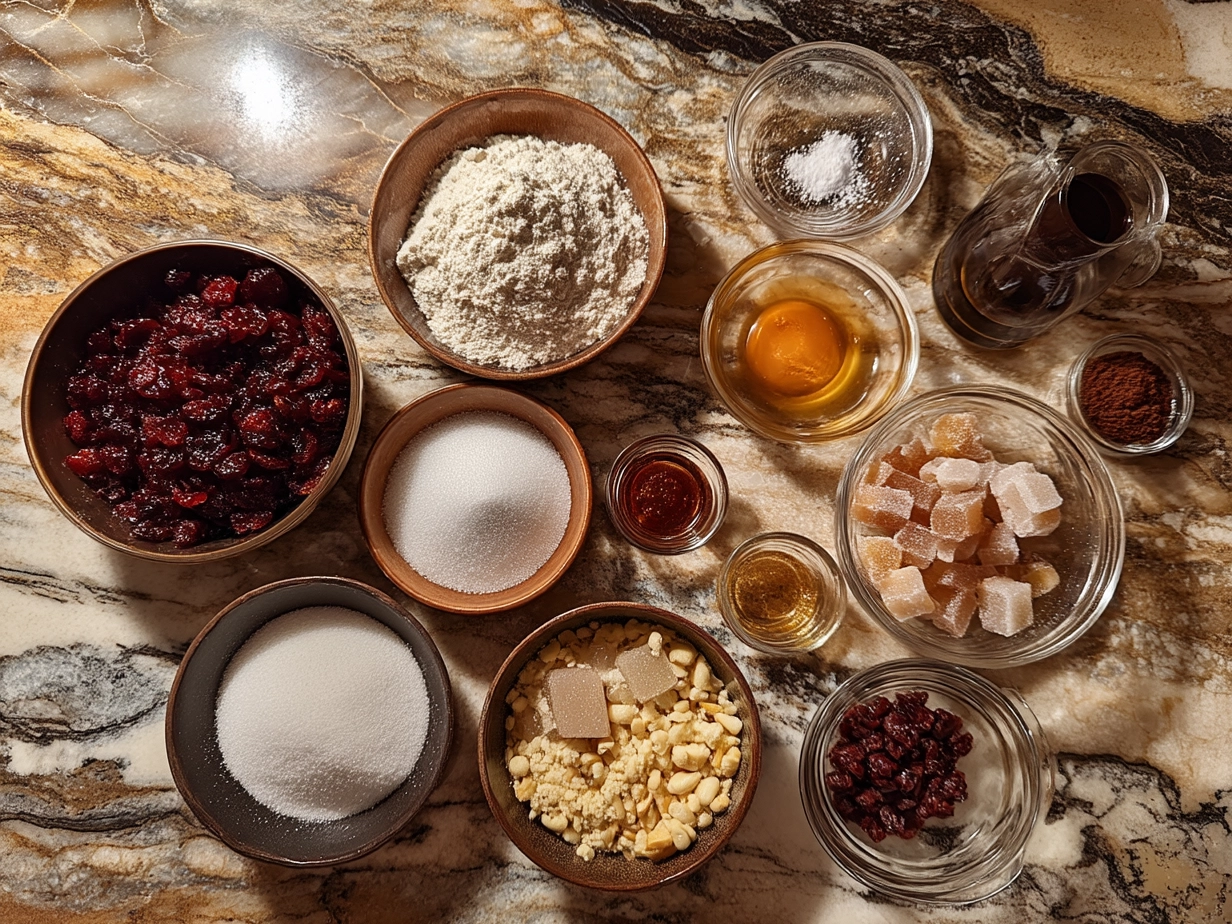 Ingredients for Cranberry Jello Pretzel Salad laid out on a marble surface