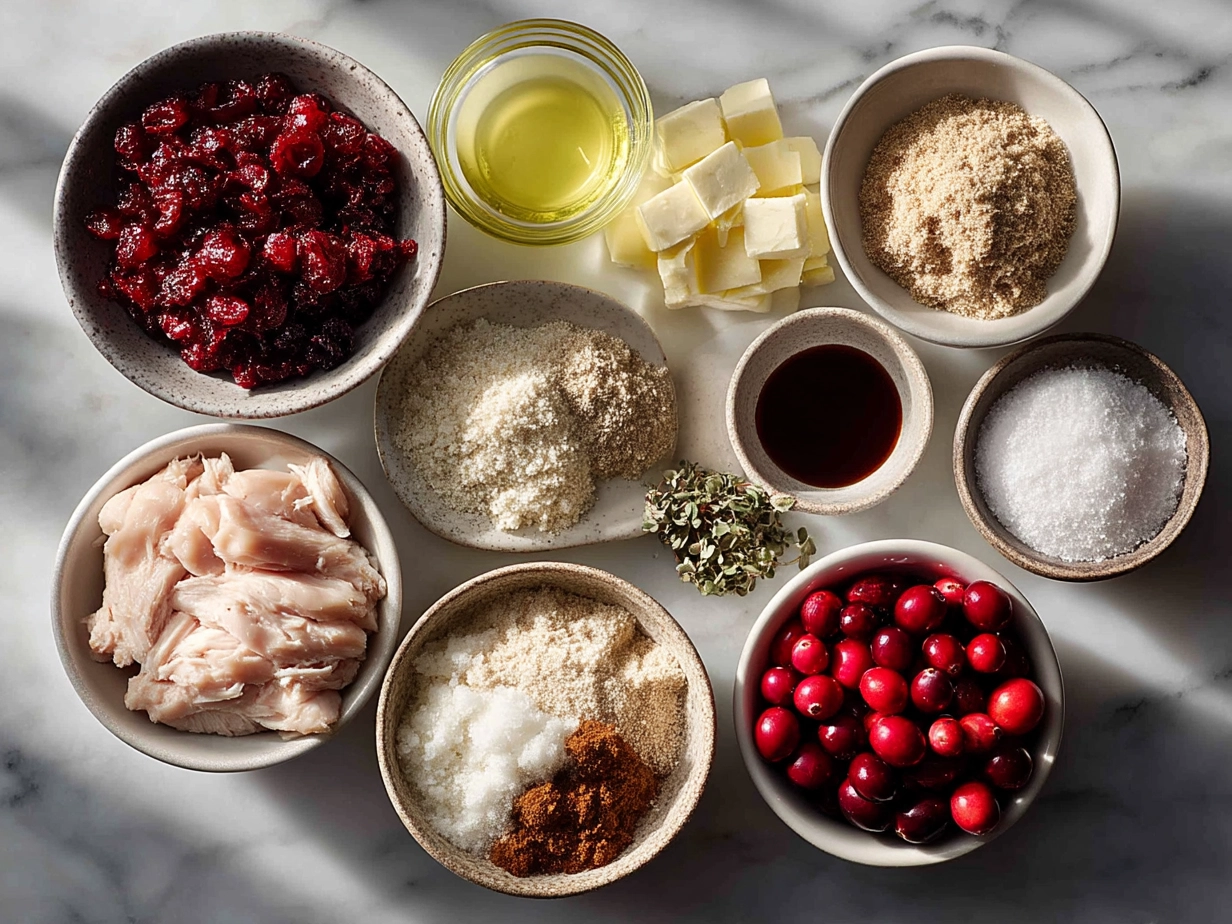 Top down view of raw ingredients for Cranberry Turkey Sliders including ground turkey, mini buns, cranberry sauce and spices