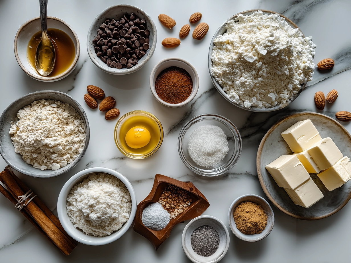 Raw ingredients for keto cottage cheese chips on marble surface